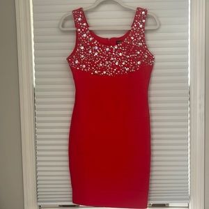 Body on stretch dress with iridescent sequin top